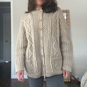 Chunky Irish Aran Cable-knit Cardigan Sweater Pure Wool